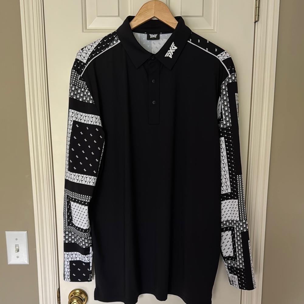 PXG Men's Black and White Patterned Shirt Long Sleeve